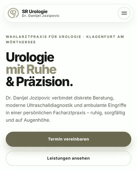 SR Urologie — practice concept website, mobile view, captured from the live site.