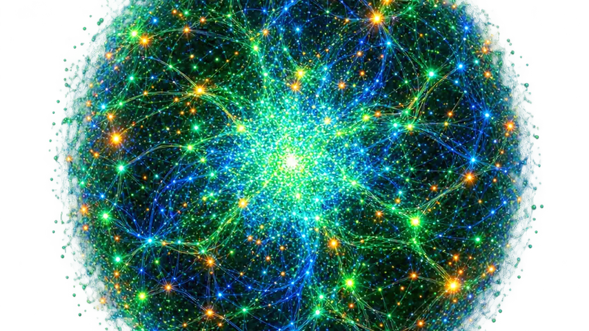 A glowing sphere of particles and branching light.